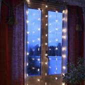 LED Stern Lichtvorhang WARMWEIß 90x200cm 50 beleuchtete Sterne transparentes Kabel für Innen