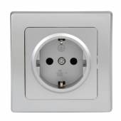 DELPHI Schutzkontakt-Steckdose silber Schraubanschluss mit Rahmen 250V~ 16A