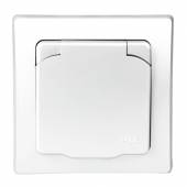 DELPHI IP44 Au&szlig;en Schutzkontakt-Steckdose Unterputz mit Deckel wei&szlig; mit Rahmen 250V~ 16A