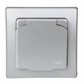 DELPHI Au&szlig;en Schutzkontakt-Steckdose IP44 Unterputz mit Deckel silber mit Rahmen 250V~ 16A