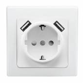 DELPHI Schutzkontakt-Steckdose 2x USB Buchse 5V wei&szlig; mit Rahmen 250V~ 16A