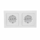 DELPHI Doppel-Steckdose 2-fach wei&szlig; Klemmanschluss mit 2er Rahmen 250V~ 16A