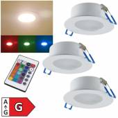 3er Set RGB-Warmweiß Led Deckeneinbauleuchte mit Fernbedienung IP44 300lm 230V 5W RGB-WW Innen Außen