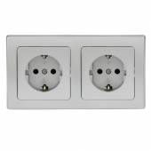 DELPHI Doppel-Steckdose 2-fach silber Klemmanschluss mit 2er Rahmen 250V~ 16A
