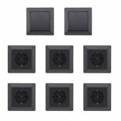  MILOS 8 tlg Starter Set anthrazit 6x Steckdose 2x Schalter mit Rahmen 250V~