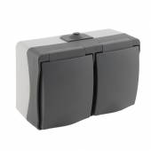 NUQUI Aufputz Doppel-Steckdose 2-fach horizontal 250V~ 16A IP54 Aufbau-Montage Feuchtraum