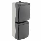 NUQUI Aufputz Doppel-Steckdose 2-fach vertikal 250V~ 16A IP54 Aufbau-Montage Feuchtraum