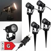  4er Set Led Gartenstrahler schwarz 230V 6W 380lm Objekt-Spots für Außen Boden mit Erdspieß
