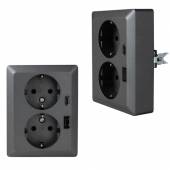 MILOS Schutzkontakt Steckdose 2-fach auf 1x UP Dose anthrazit 250V 16A mit USB A & USB C PD Ladeport