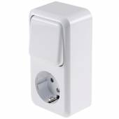 FASKO Aufputz Kombi-Schalter + Steckdose wei&szlig; 250V~ 10A/16A AP Kombidose mit Wechselschalter