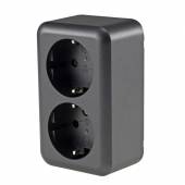 FASKO Aufputz Schutzkontakt Doppel-Steckdose 2-fach anthrazit 250V~ 16A AP