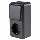 FASKO Aufputz Kombi-Schalter + Steckdose anthrazit 250V~ 10A/16A AP Kombidose mit Wechselschalter