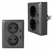 MILOS Schutzkontakt Steckdose 2-fach auf 1x UP Dose anthrazit 250V 16A mit USB C PD Ladeport