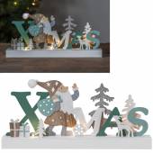 Led Holz-Silhouette XMAS 30x15cm mit Timer beleuchtet batterie-betrieb Weihnachtsdeko