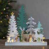 Led Holz-Silhouette Wald & Tiere 30x30cm mit Timer beleuchtet batterie-betrieb Weihnachtsdeko