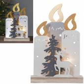 Led Holz-Silhouette Kerzen 34x22cm mit Timer beleuchtet batterie-betrieb Weihnachtsdeko