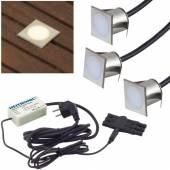  3er Set Led Bodeneinbauleuchte W&Uuml;RZBURG-2 30376 warmwei&szlig; 18x18mm Edelstahl IP67 230 V Lichtpunkt