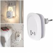 Led Nachtlicht mit USB A & C Ladebuchse 230V 0,5W mit D&auml;mmerungssensor / Tag-Nacht Sensor