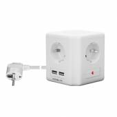 4-fach Verteiler-Steckdosen-Würfel mit 2 USB Lade-Buchse 2,1A Steckerleiste Mehrfach-Steckdose