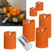6er Set LED Echtwachs Kerzen 3D FLAMME Orange mit Fernbedienung Timer Herbst Halloween Kerze