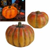 2 Stück LED Kürbis Set 10 & 13cm Wachs-Kerze mit Timer Halloween Herbst Deko beleuchtet