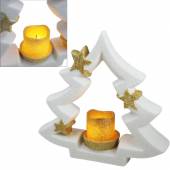  Keramik Tannenbaum weiß-gold Glitzer mit Led Votiv-Kerze Timer Weihnachtsbaum Xmas Deko Weihnachten