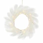   Lichter-Kranz aus Kunst-Pampasgras weiß 45cm 40 Leds mit Timer Deko Boho Style Batteriebetrieb
