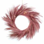   Lichter-Kranz aus Kunst-Pampasgras bordeaux 45cm 40 Led mit Timer Deko Boho Style Batteriebetrieb