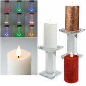 LED Echtwachs Kerze 3D FLAMME MAGIE mit Timer inkl Glas Ständer/Halter beleuchtet