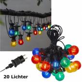 LED Party Lichterkette CIRCUS-84 bunt 20x Glühbirnen Filament-LED 230V-Netzteil für Außen