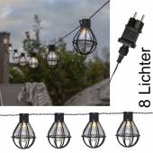 LED Party Lichterkette CAGE klar 8x Led Glühbirnen im Käfig 230V-Netzteil für Außen