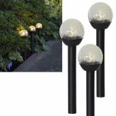 3er Set LED Solar Kugelleuchte ROMA schwarz mit Echtglas-Kugel