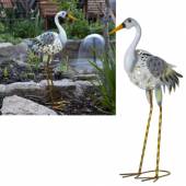 LED Solarleuchte Vogel REIHER frei-stehend 55cm groß, aus Metall Solarfigur für Außen Grau-Reiher