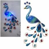 LED Solar Deko Wandleuchte Pfau PEACOCK ca. 52x27cm Wandbild Metall Glas für Garten