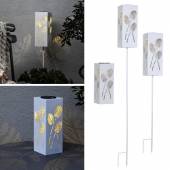 3-in-1 Solarleuchte ALBALEAF edles Lichtmuster Tischleuchte o. Gartenstecker weiß