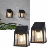 2er Set Solar Led Wandleuchte WALLY-BLACK-MINI warmwei&szlig; Filament 13 x 9 cm