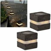 2er Set Solar-Leuchte Markierlicht STONECUBE 80x80mm Aufbau Wegleuchte f&uuml;r Weg-Beleuchtung Garten