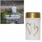 Solar Grableuchte HEARTY  wei&szlig; mit Herz Motiv 12x7cm Led Grabkerze Grablicht mit Erdspie&szlig;