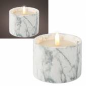 LED Kerze Zement 3D FLAMME 8 x 9cm Marmor-Optik, Innen Wachs mit TIMER weiß/grau