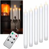 5er Set LED Stab-Kerzen WEI&szlig; mit Fernbedienung TIMER bewegliche Flamme Tafelkerze Wachs