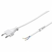  1,5m Netzkabel weiß Eurostecker / blanke Enden mit Zugentlastung  2,5A/250V / 0,75 mm
