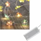 Micro Led Draht Lichterkette weiß mit 10 bunte Blüten batteriebetrieben Innen Led-Abstand 9cm