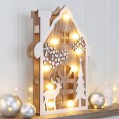 Led Holz-Dekoration HAUS beleuchtet Deko-Objekt Weihnachten Aufsteller Fensterdeko