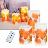 3er Set LED Echtwachs Kerzen Herbst-Blätter mit Fernbedienung & Timer