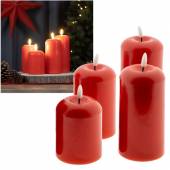 4er Set LED Echtwachs Kerzen 3D FLAMME ROT 10/12/15/17x7,5cm mit Timer 6/18h Adventskerzen