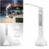Akku LED Schreibtisch-Leuchte dimmbar mit TOUCH RGB Kalender Uhr Thermometer Schreibtischlampe