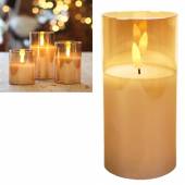 LED Kerze im Glas 3D FLAMME gold-farben 15x7,5cm mit Timer Windlicht Echtwachs