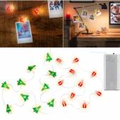    LED Draht-Lichterkette mit Motiv Foto-Clips Klammern warmweiß beleuchtet Batteriebetrieb Timer