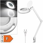 LED Lupen-Tischleuchte dimmbar 230V 9W 80-730lm mit Tischklemme, 3 Dioptrien Echtglas-Linse