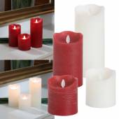  große LED Echtwachs-Kerze 10/15/19,5x8,5cm GLOW glimmend mit TIMER Wachs-Struktur flackernd